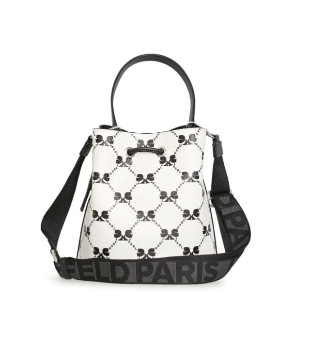 NWT Original Karl Lagerfeld Paris Adele Bucket Bag Crossbody Monogram Black  Gray