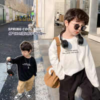 Childrens 2023 spring new letter long-sleeved T-shirt boys and girls tops baby all-match cotton handsome bottoming shirt