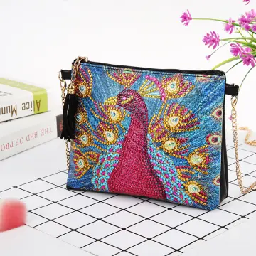  2 Pieces Diamond Painting Handmade Purses DIY Diamond Handbag  with Butterfly and Clutch Peacock Pattern Diamond Art Envelope Wristlet  Clutch for Women Girl