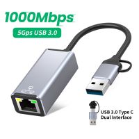 Dual Interface USB Type C to RJ45 Wired Network Card External Wired USB 3.0 to Ethernet 1000Mbps Adapter For Macbook Laptop PC