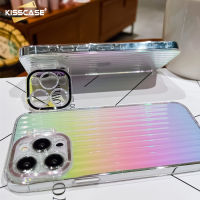 KISSCASE เคสโทรศัพท์แบบใสเลเซอร์ไล่ระดับสีสำหรับ IPhone 14 Pro Max Plus ฝาหลังกระดุมพลิกป้องกันเลนส์สำหรับ Iphone 12 13 Pro Max Max กรณีอะคริลิค