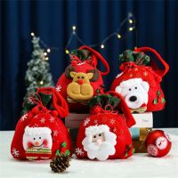 1PC New Christmas Santa Sack Children Xmas Gifts Candy Stocking Bag Exquisite Santa Claus Printed Linen Christmas Candy Bag