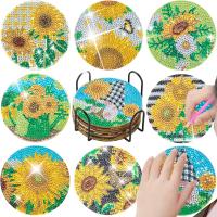 GATYZTORY 8pc/ sets Sunflower Diamond Paintings Coasters with Holder DIY Sunflower Diamond Painting for Beginners Kids Adults