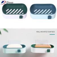 DISSO 2Pcs ไม่มีการเจาะ จานสบู่ อุปกรณ์ติดผนัง กับท่อระบายน้ำ กล่องใส่สบู่ ใช้งานได้จริง สีฟ้าและสีเขียว ที่วางสบู่ก้อน อ่างอาบน้ำห้องครัวห้องน้ำ