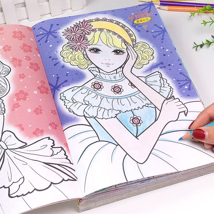 6-books-set-princess-coloring-book-for-adults-children-relieve-stress-kill-time-painting-manga-comics-cartoon-drawing-books