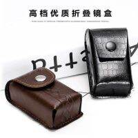 [Fast delivery] MUJI top layer cowhide leather feel folding reading glasses glasses box pressure-proof wearable belt waist bag mens leather case portable