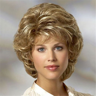 Small Curly Hair Wig Ladies Short Curly Hair Wig Golden Gradient Wig dbv