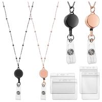 2 Pcs Retractable Badge Reel Lanyard with ID Holder Necklace Lanyard Badge Clip Chain Waterproof Holder