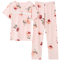 Plus Size 4XL 2 Pieceset Summer Women Sleepwear Full Pure Cotton Pajama Set Short Sleeve Sleepwear Pajamas Suit Female Homewear