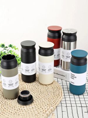 ถ้วยใส่ของร้อน500มล. แก้วกาแฟกระบอกน้ำหุ้มฉนวนลูกกลิ้งร้อนสแตนเลสเครื่องดูดสูญญากาศถ้วยสำนักงานสำหรับเดินทางแบบพกพา