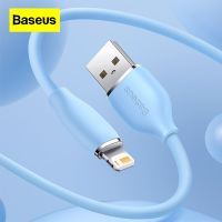 Baseus USB Toip 2.4A ซิลิโคนเหลวสายเคเบิลข้อมูลสายชาร์จเร็วสำหรับโทรศัพท์12 13 14สายชาร์จเร็ว PD สายชาร์จและตัวแปลงป้องกันคราบเปื้อนสีฟ้า