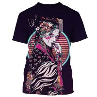 ญี่ปุ่น Geisha Samurai ผู้ชายเสื้อยืดคอกลมลำลองแขนสั้นด้านบนเสื้อผ้าผู้ชายฤดูร้อนบวกขนาดฮาราจูกุถนน XS-5XL