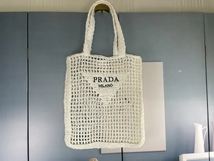 2021 Pradas Raffia Tote Bag Embroidered Lettering Logo Women Tote Bags ...