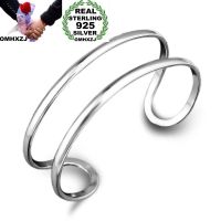 OMHXZJ Wholesale Personality Fashion Unisex Party Gift Silver Hollow Two Lines 925 Sterling Silver Cuff Bangle Bracelet BR137