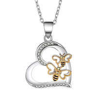 Fashion Personality Heart-shaped Diamond Color Separation Bee Clavicle Pendant Necklace Female Jewelry