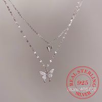 925 Sterling Silver Flash Diamond Butterfly Double Necklace For Women Simple Design Crystal Elegant Wedding Jewelry Gifts