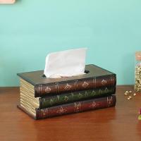 Retro Wood Book Shape Tissue Box Rectangle Napkin Paper Holder Ring Tissue Storage Box Case