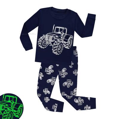 Kids Love 2pc Full Sleeve Boys and Girls Pajama Sets Children Pajamas Glow in The Dark Tractor Dinosaur PJ Gifts Infantil Pijama
