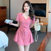 ?‍♀️mini dress ?‍♀ เสื้อคนอ้วนผญ น้องสาวอ้วน 150KG เพิ่มขนาด ชุดเดรสผู้หญิง ใหม่ ฤดูร้อน การออกแบบที่มีกระดุม  เดรส กระโปรงทรงเอ กระโปรงสะโพก