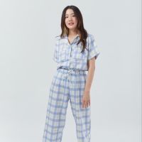 SliptoSleep - Blue Grids Pants set ชุดนอนโนบรา