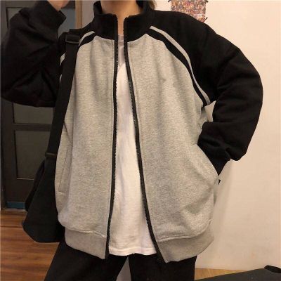 Vintage harajuku oversized pocket button long-sleeved women jacket printed bomber tops spring clothe black jacket zip up