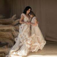 【YF】 Chic Puffy Ruffle Tulle Dress For Mother and Daughter Tiered Pleated Long Women Photo Shoot Maternity Robes Custom