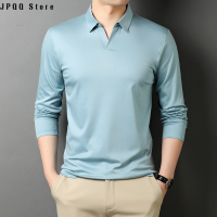 JPQQ Store เสื้อยืดแขนยาวสีทึบผู้ชาย,เสื้อยืดผู้ชายปกกลางสีทึบปกสีทึบผ้าเมอร์เซไรซ์เป็นมิตรต่อผิวแอมโมเนียเหลว