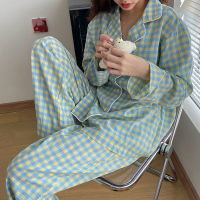 2021CAIYIER Korean Purple Grid Girls Pajamas Set Cute Winter Long Sleeve Leisure Sleepwear For Women Loose Nightwear Homewear Suit