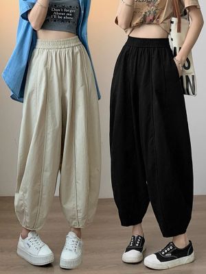 ﹊ Womens black bloomers summer 2023 new high waist loose small thin section harem radish casual pants