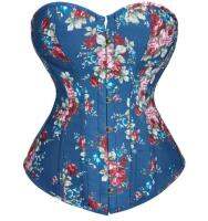 【LZ】✈  Espartilho denim floral vintage para mulheres Bustie Overbust top burlesco de lingerie sexy cincher shaper do corpo moda 2023