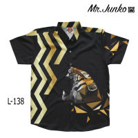 ?ส่งฟรี?เชิ้ตแขนสั้น งานต่อลาย mr-Junko ผ้าซาติน นิ่มใส่สบายไม่ร้อน L-138