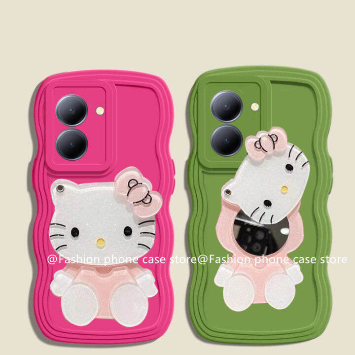 เคส-vivoy36-phone-case-vivo-y36-5g-4g-เรียบง่ายลายคลื่นของเเข็งสีใหญ่พร้อม-hellokitty-ปกป้องเลนส์กระจกแต่งหน้าฝาครอบแบบนิ่ม2023