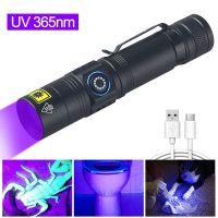 365nm UV LED Flashlight Ultraviolet Torch USB Rechargeable Purple Light Pet Urine Stains Detector Scorpion Diving Flashlights