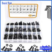 BUCHE 1030Pcs เหล็กกล้าคาร์บอน12.9 สกรูคละแบบ 16ขนาด สีดำสีดำ สกรูหัวแบนหกเหลี่ยม พร้อมกล่องเก็บของ M3 M4 M5 M6 สลักเกลียวเมตริก อุตสาหกรรมเครื่องจักรพิเศษ