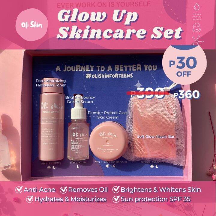 OliSkin Skincare Set Glow Up Korean Glass Skin Whitening Anti Acne