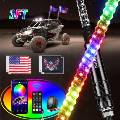 Nilight 2PCS 3FT RGB LED Whip Light, Remote &amp; App Control w/DIY Chasing Patterns Stop Turn Reverse Light Safety Antenna Lighted Whips for ATV UTV Polaris RZR Can-am Dune Buggy Jeep, 2 Year Warranty 3FT -2PCS