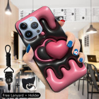 Volans เคสสำหรับ Apple iPhone 15 Pro Max 15 15 Pro แหวนใส่นิ้วคล้องสายรูปการ์ตูนโทรศัพท์ดีไซน์หัวใจแบบสามมิติเคสโทรศัพท์ป้องกัน TPU ซิลิโคนกันกระแทก