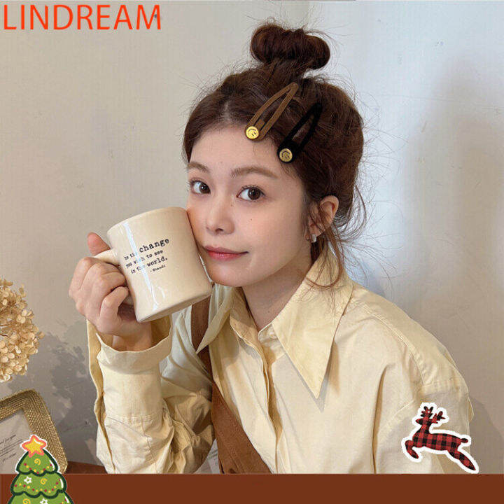 lindream-สีกาแฟน่ารัก-กิ๊บติดผมหน้ายิ้ม-หญิง-หน้าม้า-คลิปหนีบด้านข้าง-ผ้าโพกศีรษะ-บีบีคลิป