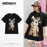 โฮมเมด Oversize Rabbit พิมพ์เสื้อยืดแขนสั้นผู้ชายและผู้หญิงคู่หลวมแนวโน้มลำลองรอบคอแขนห้าจุด Bf