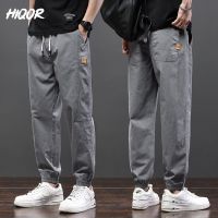 HIQOR 2023 Chic High Quality Mens Summer Breath Solid Color Straight Trousers Male Full Length Casual Harem Pants Elasticity