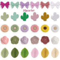 10Pcs Silicone  Leaf Cactus Flower Bow Beads Food Grade DIY Necklace Accessories Jewelry Bracelet Beads