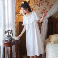 【 WYIN kitchen】 Roseheart Sumnmer 【 WYIN kitchen】Women Homewear White Sexy Sleepwear Nightdress Lace Nightwear Luxury Court Gown Nightgown