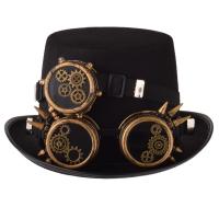 Goggles Gothic Hat Men Women Steampunk TOP Hat Punk Party Cosplay Black Bowler Fedora