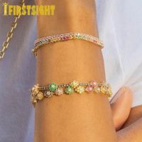 【CW】 Iced Out CZ Fowers Gold Color 3mm Tennis Stone Sparking Jewelry