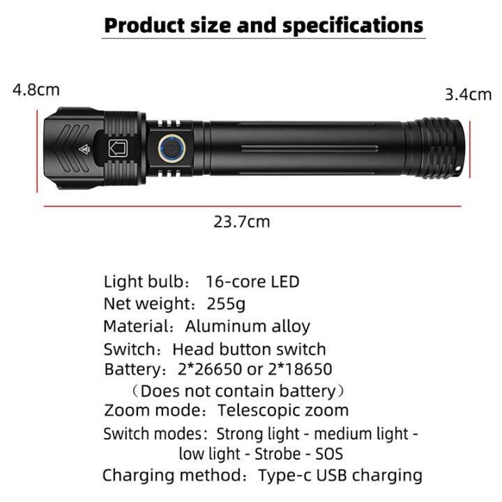 xhp160-powerful-led-flashlight-usb-recharge-zoom-torch-ipx6-waterproof-flash-lamp-light-by-26650-18650