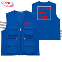 100Polyester Multi-pocket Vest Custom Team Logo Workshop Overalls Work Vest Jacket Print Mens Solid Color Quick-drying Shirt