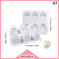 Jettingbuy】แม่พิมพ์ซิลิโคน3D กระต่ายบันนี่1/6รูสำหรับตกแต่งเค้กแม่พิมพ์สำหรับมูสสำหรับอบขนม