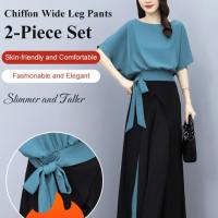 COD DSFERTGERRYYY Womens Chiffon Wide Leg Pants Suit Womens Fashion Two-piece Set