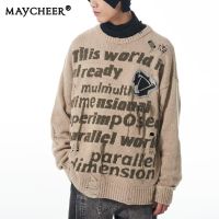 MAYCHEER  เสื้อถักแบบสวมหัวคอกลมสำหรับผู้ชายเสื้อแขนยาวแฟชั่นเสื้อกันหนาวเอนกประสงค์ใหม่