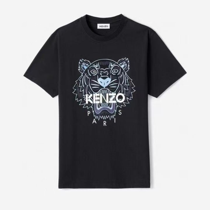 kenzoต้นตำรับเสื้อยืดลายตัวอักษรแขนสั้นภาพพิมพ์ลายเสือใหม่-เสื้อสวมหัวคอกลมแฟชั่นทรงหลวมใส่ได้กับทุกชุด-kemz0ซิงเกิ้ลของแท้